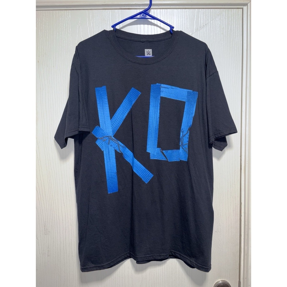 WWE Authentic Blue Tape Kevin Owens KO "Just Keep Fighting" T Shirt L Adult Tee